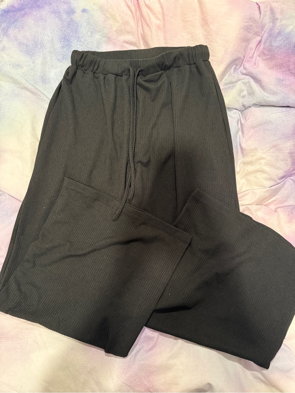 Women’s Large Black Ribbed Drawstring Sweatpants